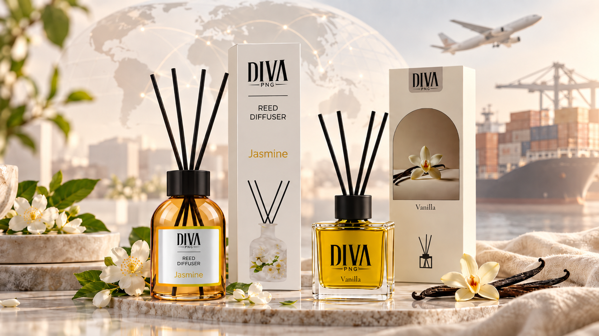 DIVA PNG reed diffusers for international distributors and wholesalers